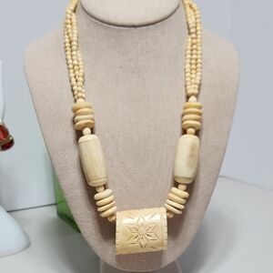 Hand Carved Bovine Bone Tribal Necklace
